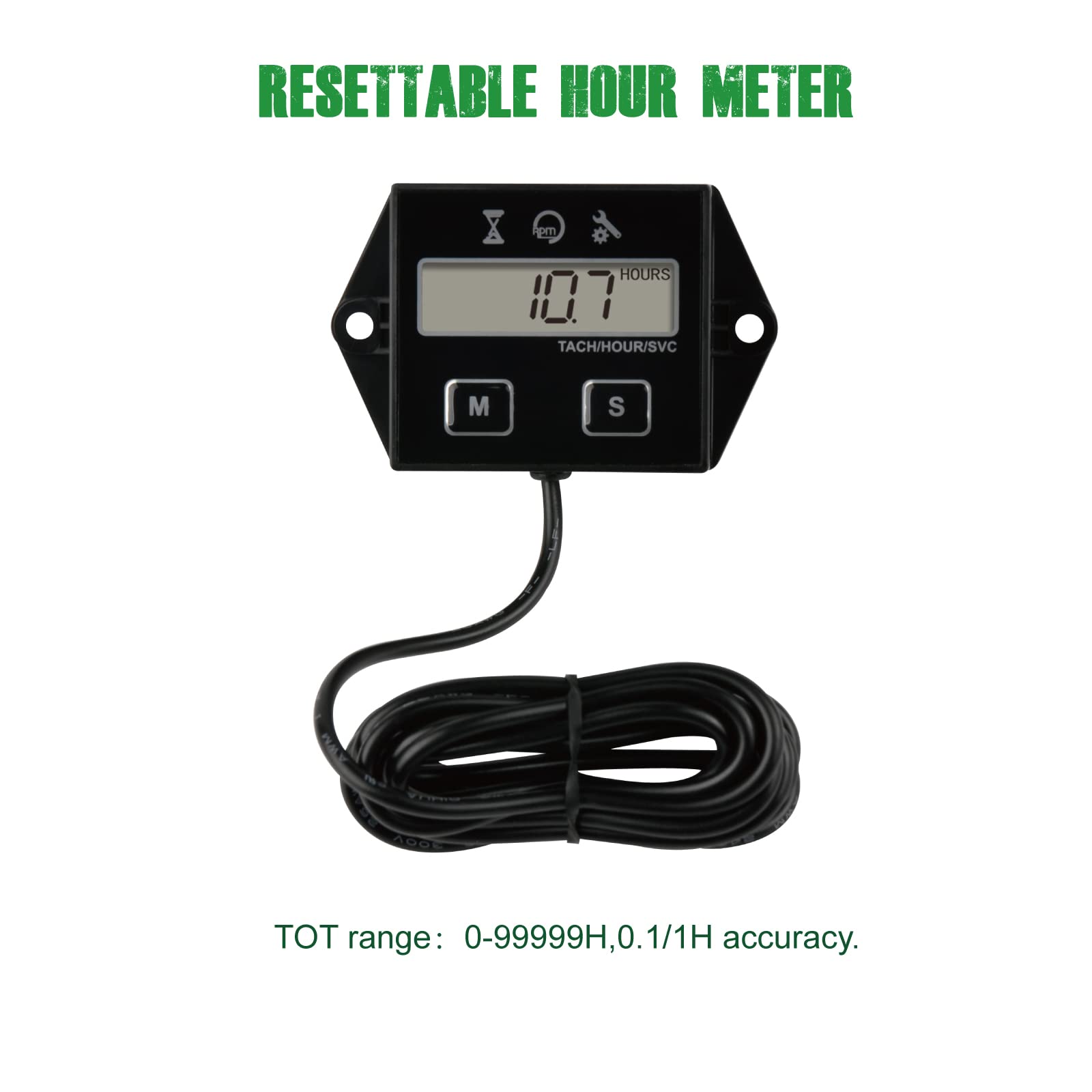 Yooreal Digital Inductive Tach Hour Meter,RPM Gauge Meter Tachometer for Lawn Mower Scooter Dirt Bike Tractor Generator Air Comp