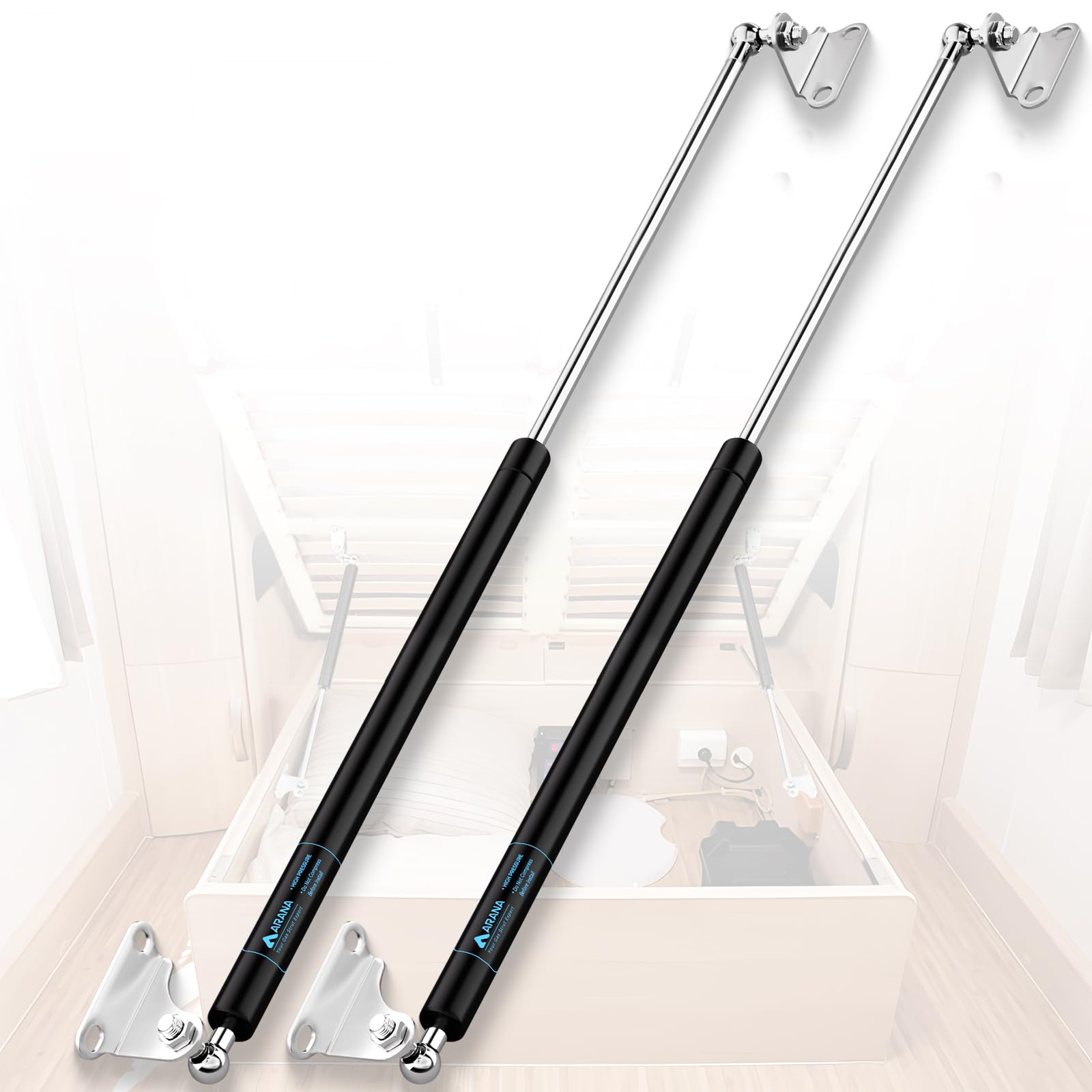 Arana Gas Struts 28 Inch 100 Lbs With Brackets, 28'' 445N Lift Shocks, Heavy Duty Gas Spring Prop For Truck Bed Cover Travel Tra