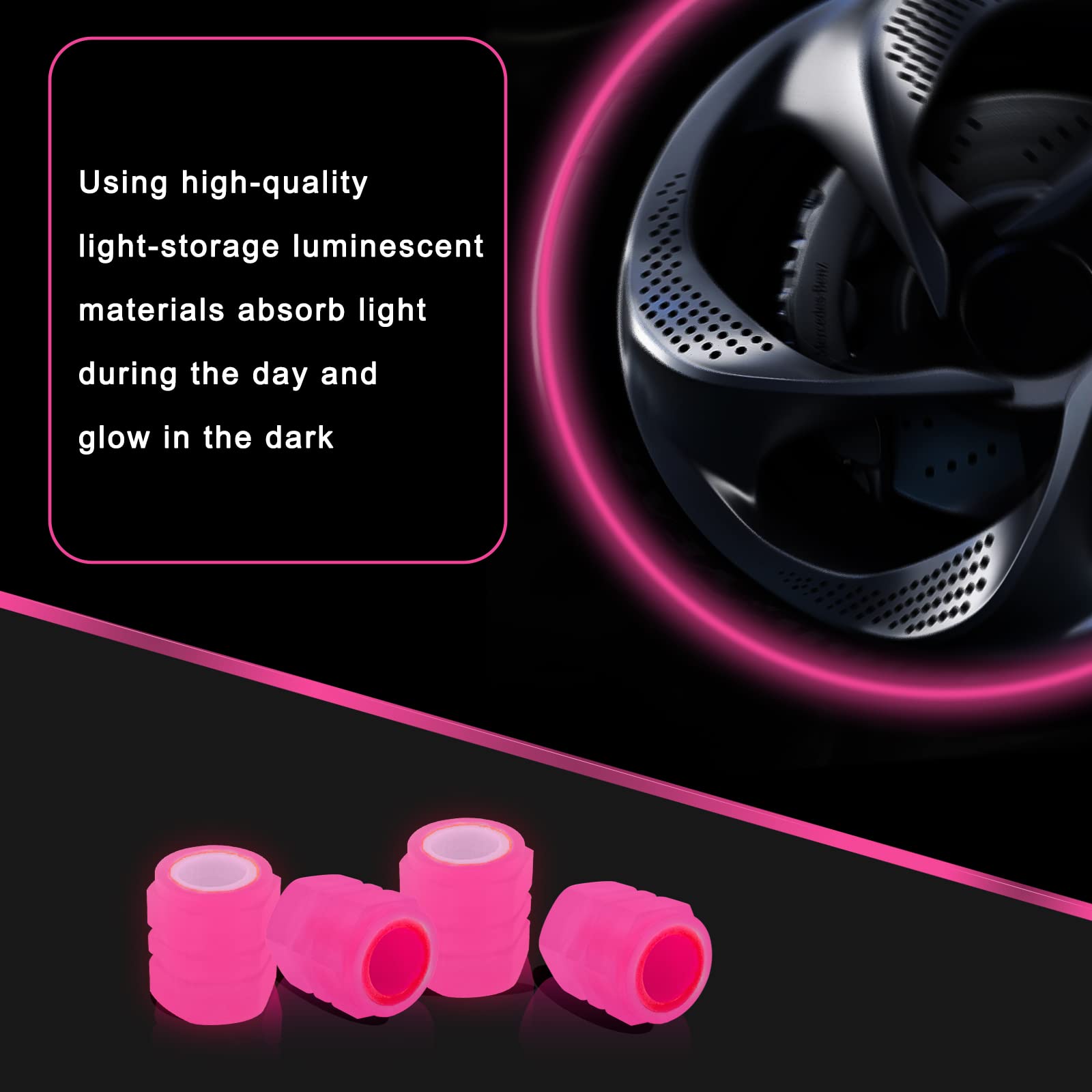 Miytsya 4 Pcs Luminous Wheels Cap Tire Valve Stem, Glow Luminous At Night, Air Caps Cover Fluorescent, Illuminated Auto Car Whee