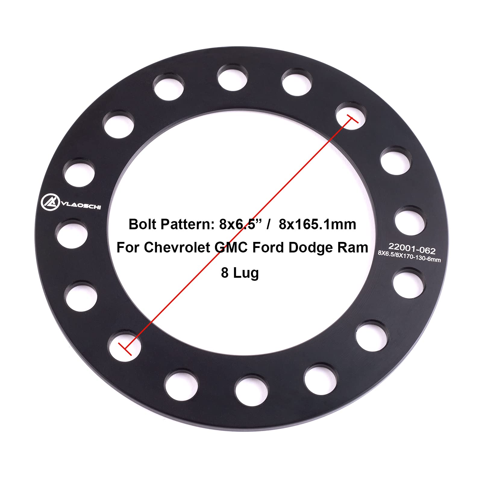 VLAOSCHI Black 8x6.5 8x165.1 8x170 8x180 Wheel Spacers 1/4 Inch (6mm) Compatible with Chevy GMC-Ford-Dodge-Ram 8 Lug for Sierra