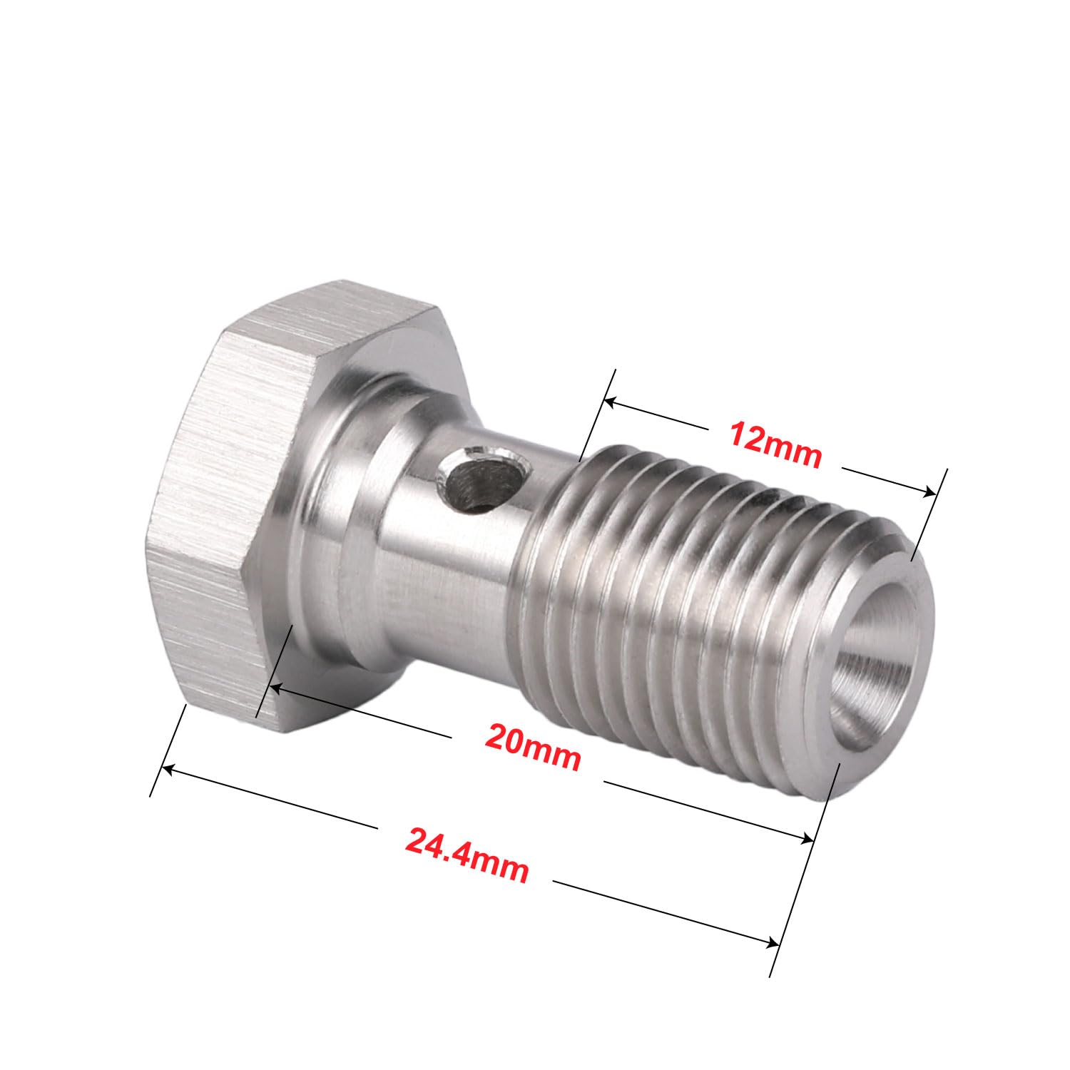 Podavelle 3An 3/8 X 24 Unf Stainless Steel Single Banjo Bolt Brake Fitting Adapter 20Mm Long With Copper Washers