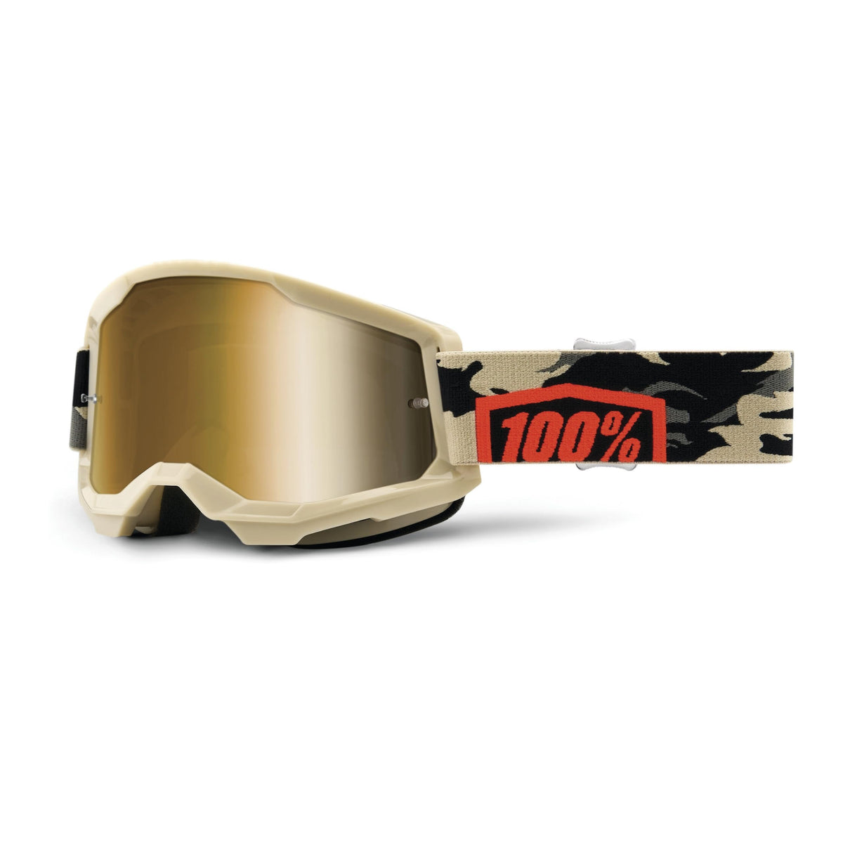 100% Strata 2 Motocross & Mountain Bike Goggles - Mx And Mtb Racing Protective Eyewear (Kombat - True Gold Mirror Lens)