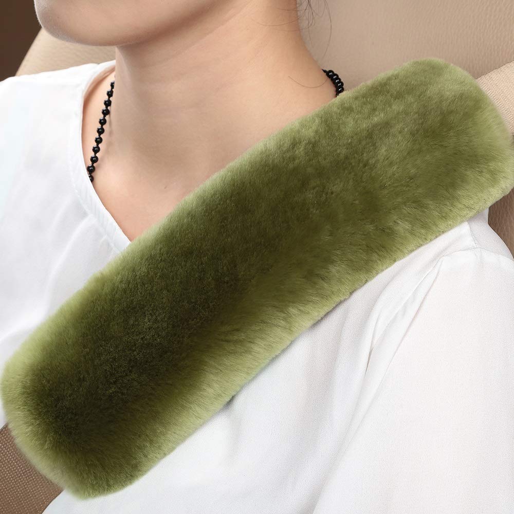 OGLAND Genuine Sheepskin Soft Fuzzy Car Seat Belt Pad, Comfy Fluffy Seatbelt Cover for Shoulder Pad Neck Cushion Protector Car A