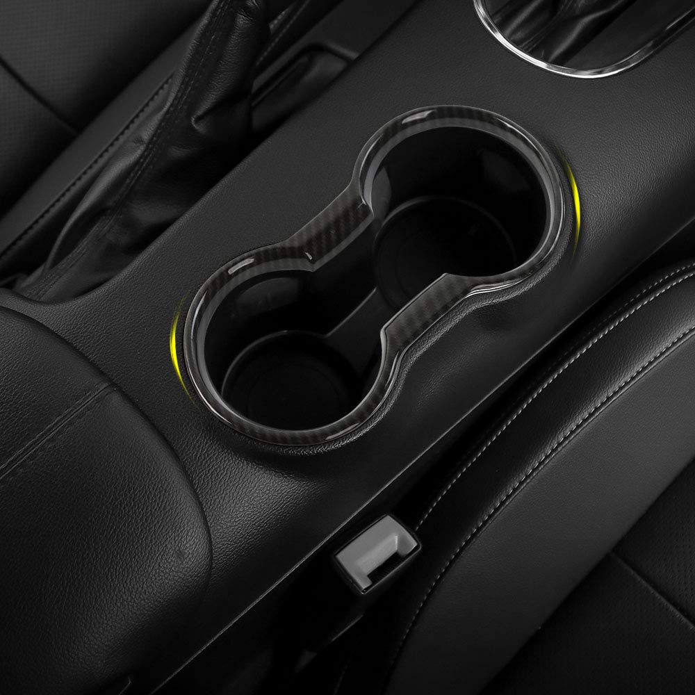 CheroCar Cup Holder Cover Frame Trim for Ford Mustang 2015-2020, Interior Accessories (Carbon Fiber Grain)