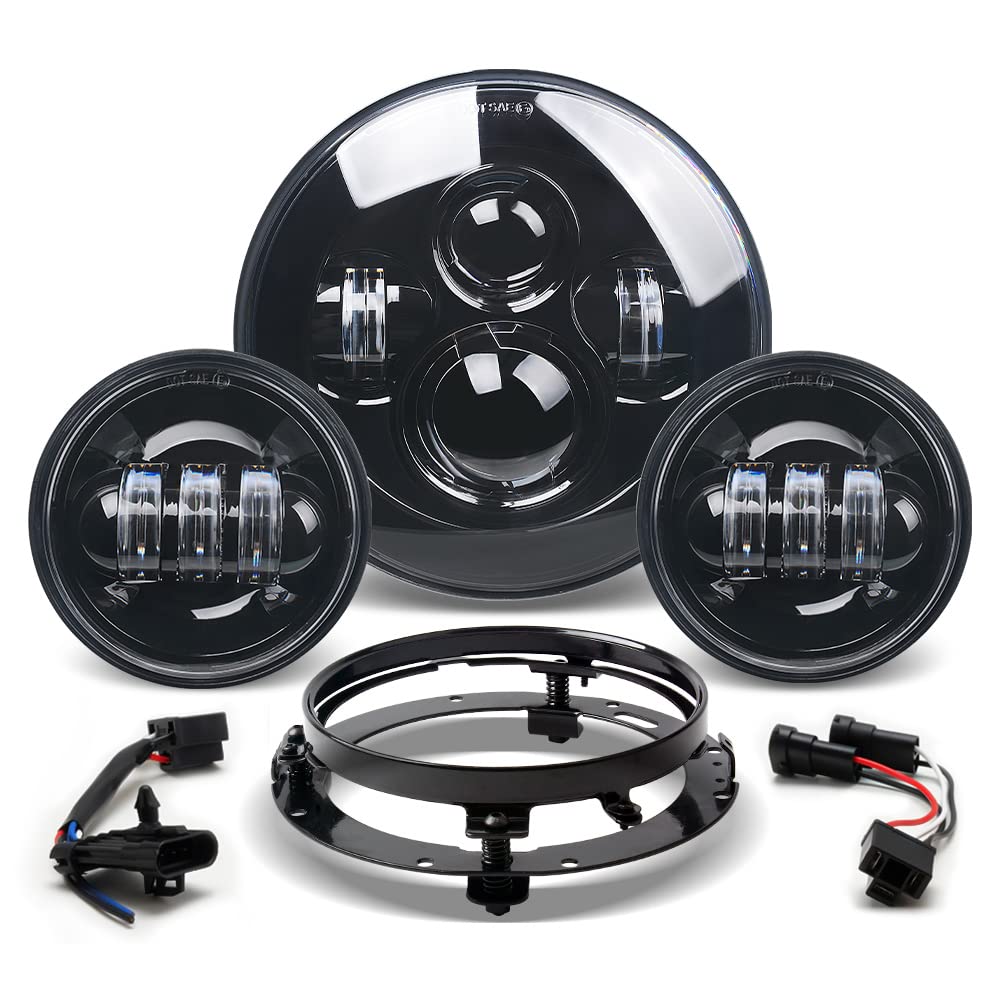 Tugwuetlwu 7'' Led Headlight 4.5'' Auxiliary Fog Lights Kit Compatible With Harley Davidson Road King Electra Glide Heritage Sof