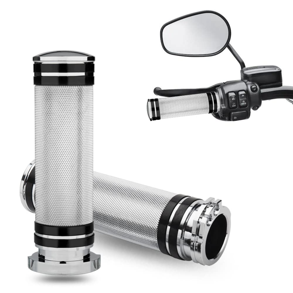 KICRY 1'' Motorcycle Hand Grips Black Chrome Handlebar Grips Compatible with Harley Touring Honda Yamaha Suzuki Kawasaki (Chrome
