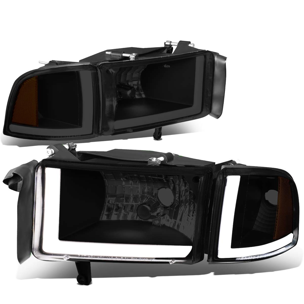 Dna Motoring Hl-Lb2-Dr944-Bk-Sm-Am Smoked Amber Headlights With Pair Led Day Running Lights Replacement Compatible With 94-01 Do