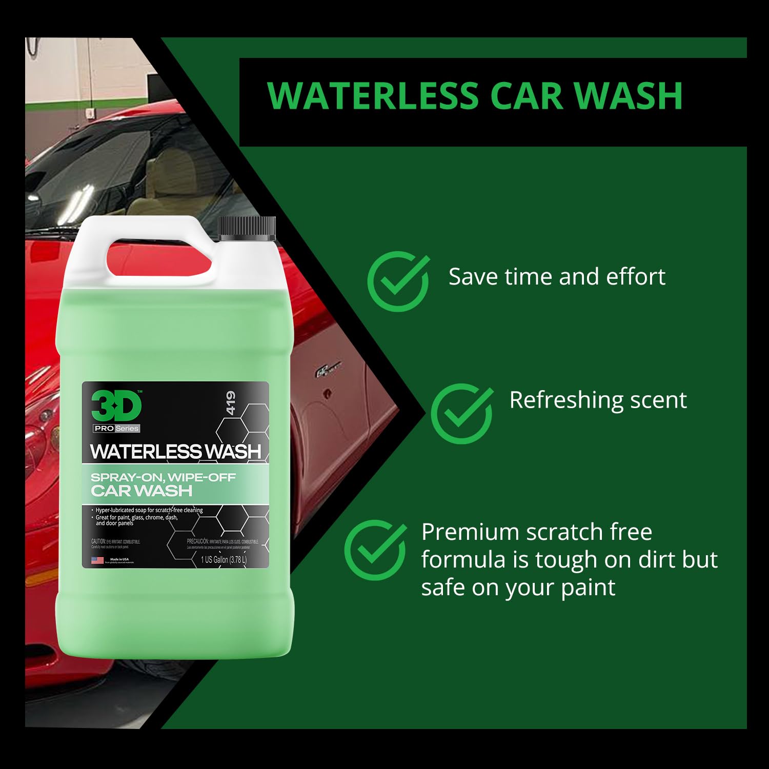 3D Waterless Car Wash - Easy Spray Waterless Detailing Spray - No Soap Or Water Needed - Great On Cars, Rvs, Motorcycles & Boats