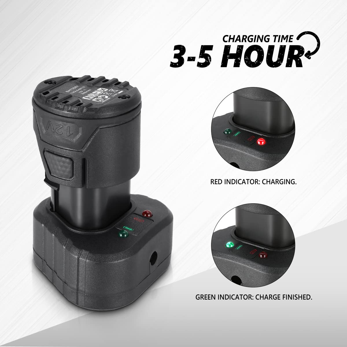 Dna Motoring Tools-00179 12V Lithium Ion Battery Normal Charger W/Led Indicator , Black