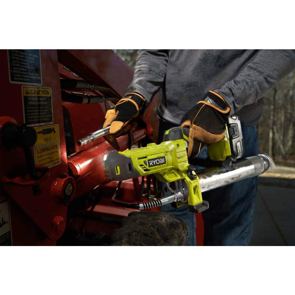 RYOBI 18V Cordless Grease Gun P3410 - Green, Plastic/Metal Construction, Tool-Only