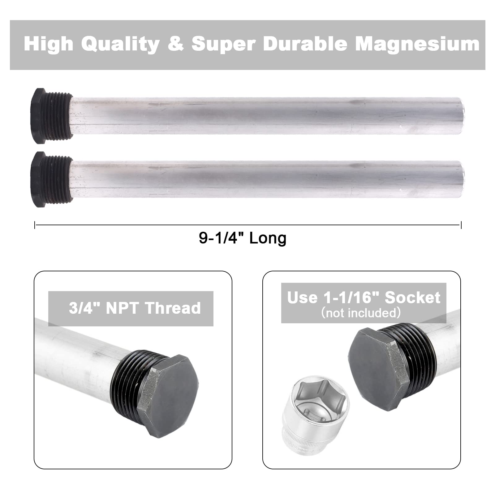 2 Pack Rv Water Heater Anode Rod - 9.25 L X 3/4 Npt, Replacement Part For Suburban Water Heater 232767