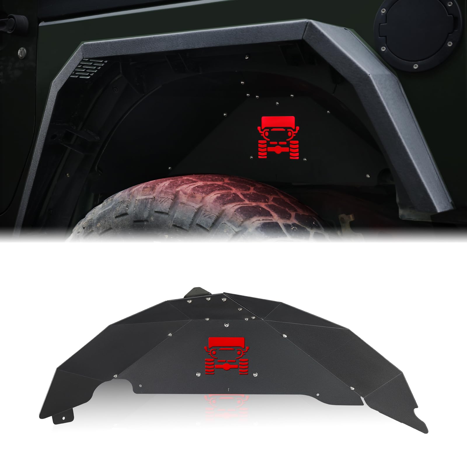 Jroad Rear Inner Fender Liners Compatible With Jeep Wrangler Jk Jku Aluminum,With 2 Led Lights For 2007-2018 Wrangler Accessorie