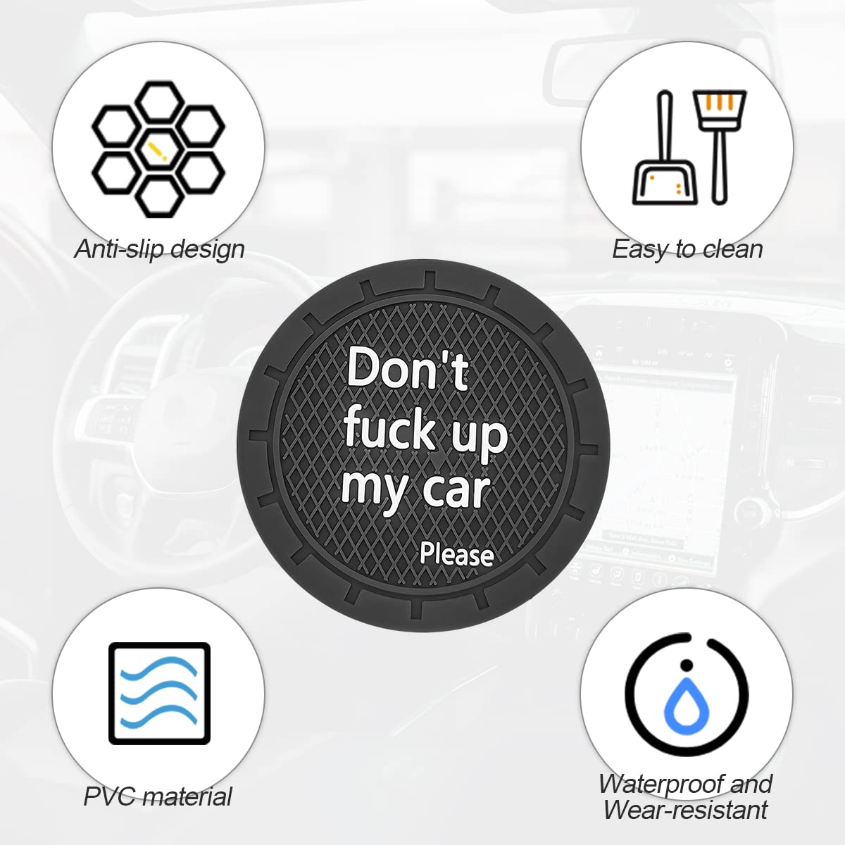 8Sanlione Cup Holder Coasters, 2.75 Inch Non-Slip Pvc Insert Coaster, Anti-Scratch Auto Cup Mats For Women Men, Vehicle Interior