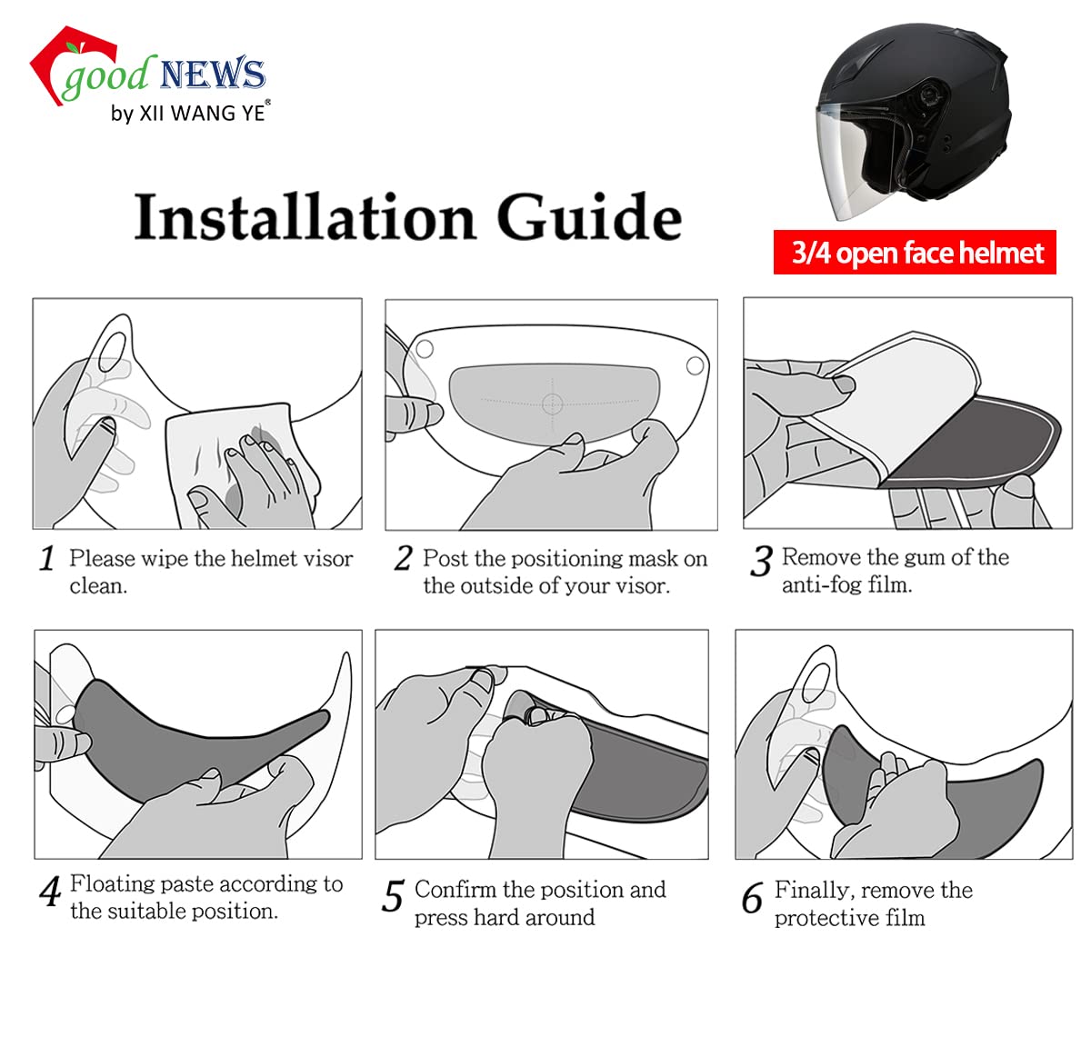 Xii Wy Universal Motorcycle 3/4 Open Face Helmet Shield Anti Fog Film,Clear Visor Lens Insert Fog Resistant Waterproof Sticker