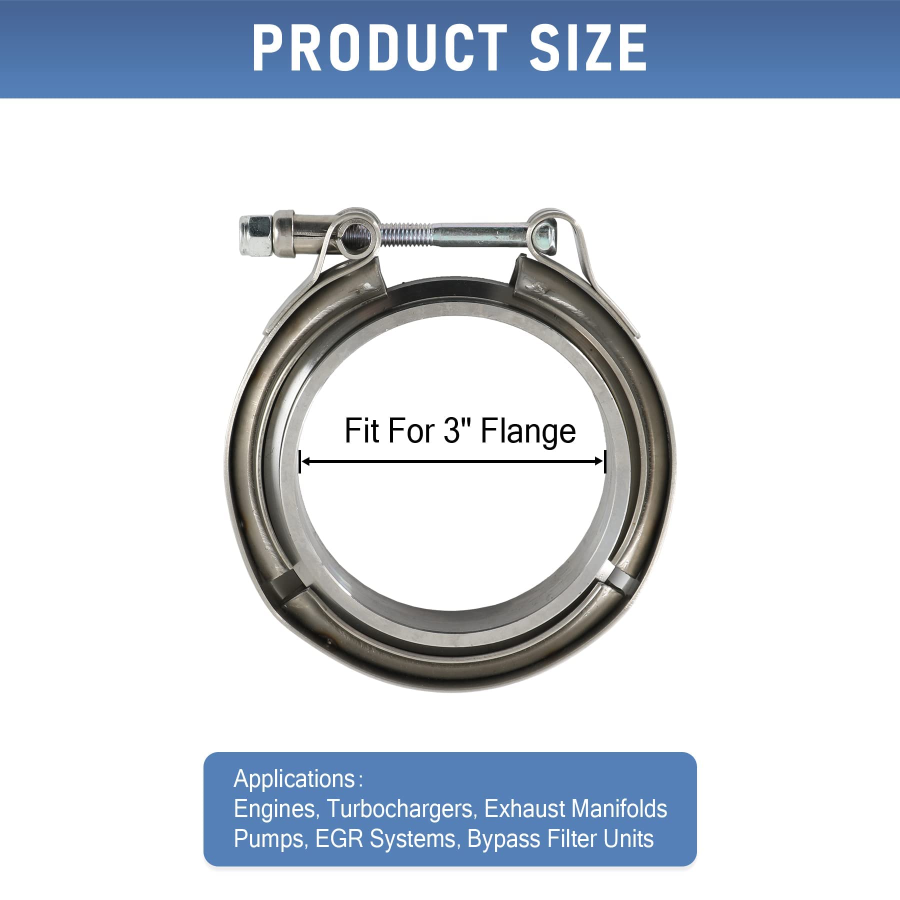 Jdmspeed New 3' V-Band Flange & Clamp Kit 2 Pcs Stainless Steel Replacement For Turbo Exhaust Downpipes (2)