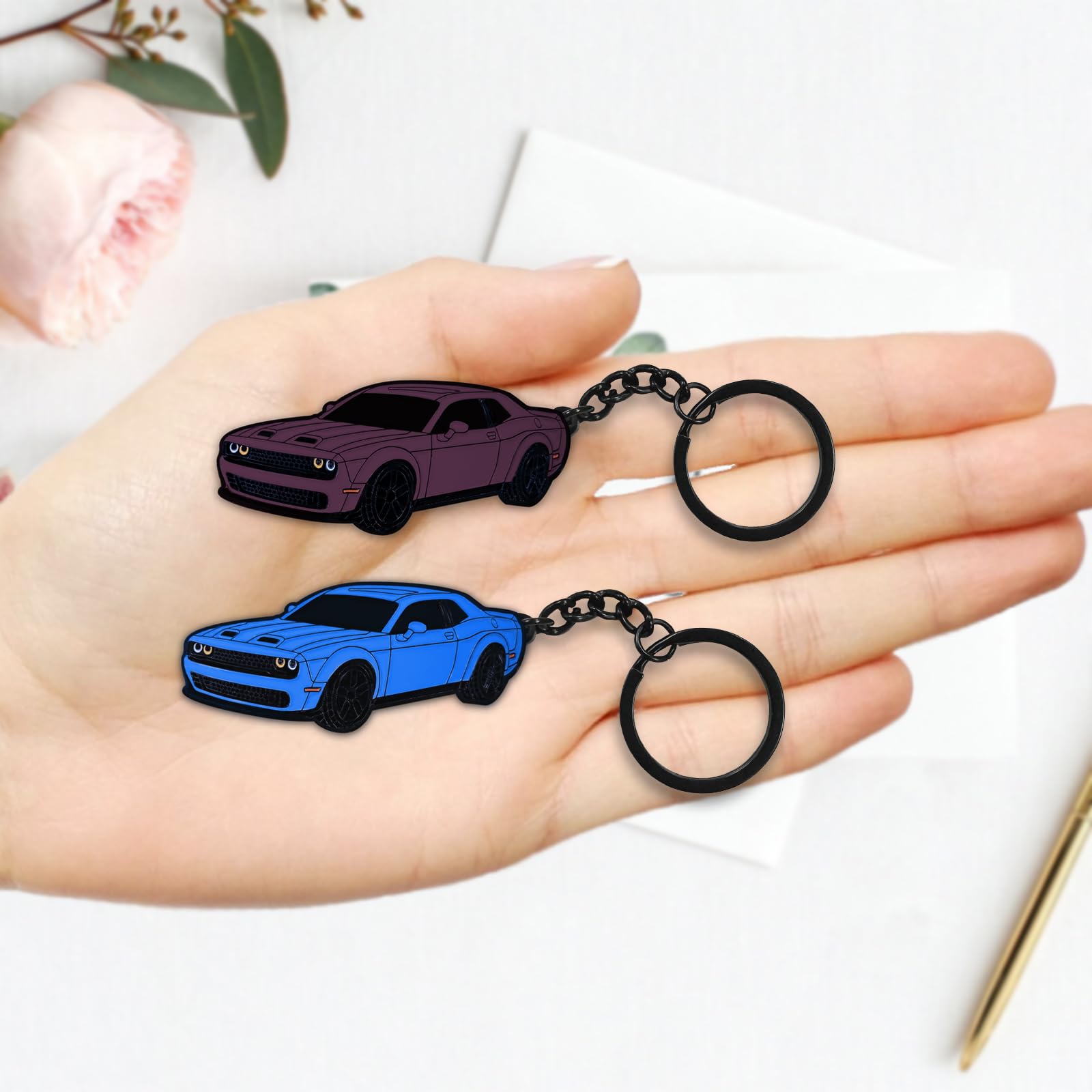 Glahorse For Dodge Challenger Hellcats Dakota Charger Srt Avenger Durango Keychain，For Dodge Challenger Accessories 2015-2022（Purple）