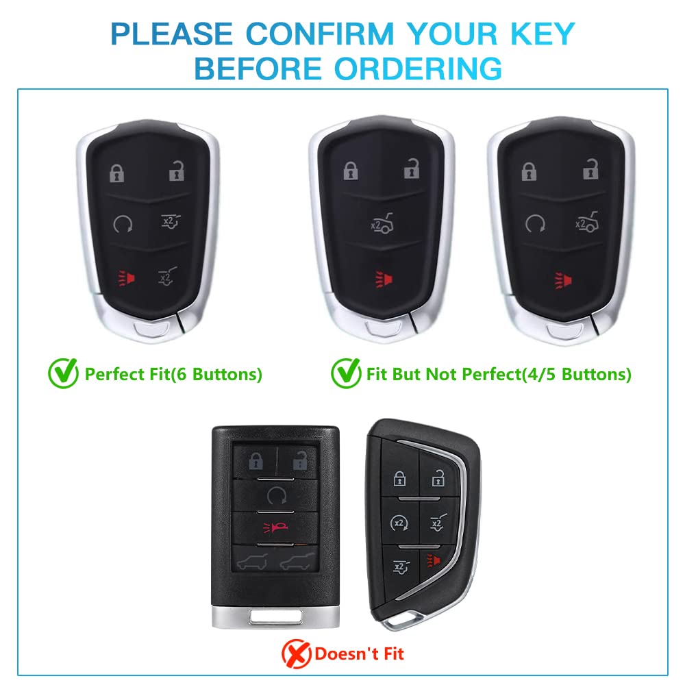 1797 Key Fob Cover For Cadillac Escalade 2015 - 2020 Accessories Car Remote Key Chain Case Shell Protector 6 Button White Silver Tpu