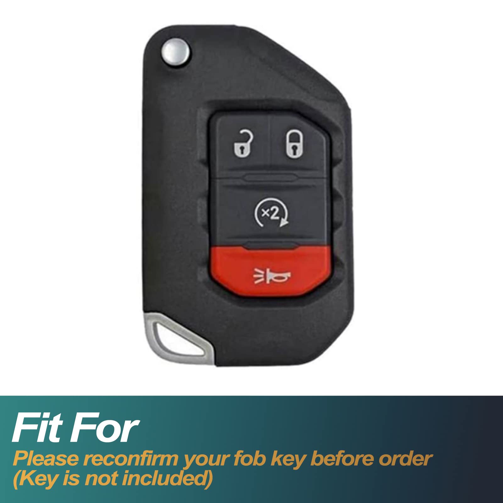 Feyoun Key Fob Cover Compatible With Jeep Gladiator Wrangler Flip 4 Buttons Tpu Remote Keyless Key Fob Case Protection Shell Accessories, Blue Gray