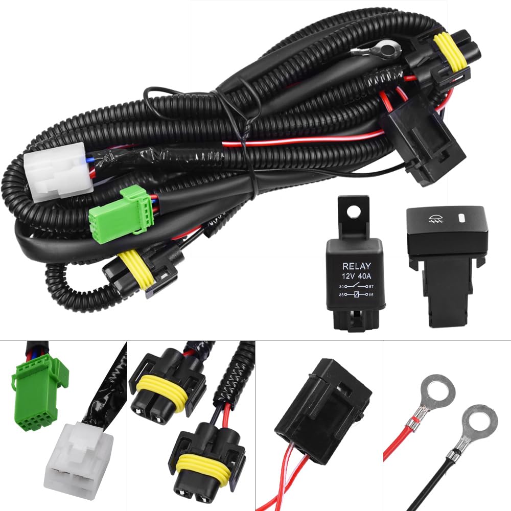 Huiqiaods H11 880 881 H9 Fog Light Lamp Wiring Harness Socket Wire Connector With 40A Relay & On/Off Switch Kits Fit For Led Wor