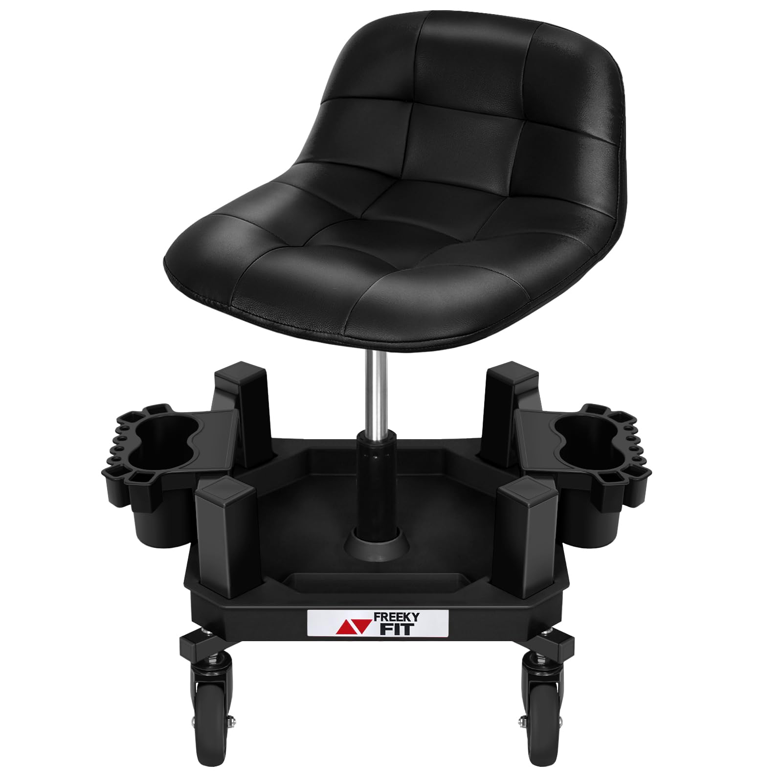 FreekyFit Rolling Stool with Wheels, Adjustable Shop Stool Mechanic Seat, Garage Shop Roller Work Chair, Mobile Rolling Seat wit