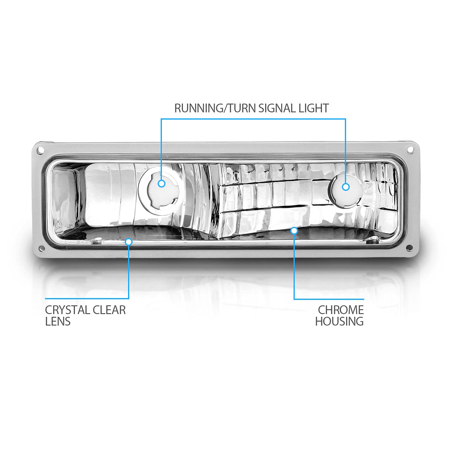 Amerilite For Chevy Gmc C/K Pickup Truck Full-Size Euro Style Crystal Replacement Bumper Pack/Signal Lights Assembly Pair - Pass