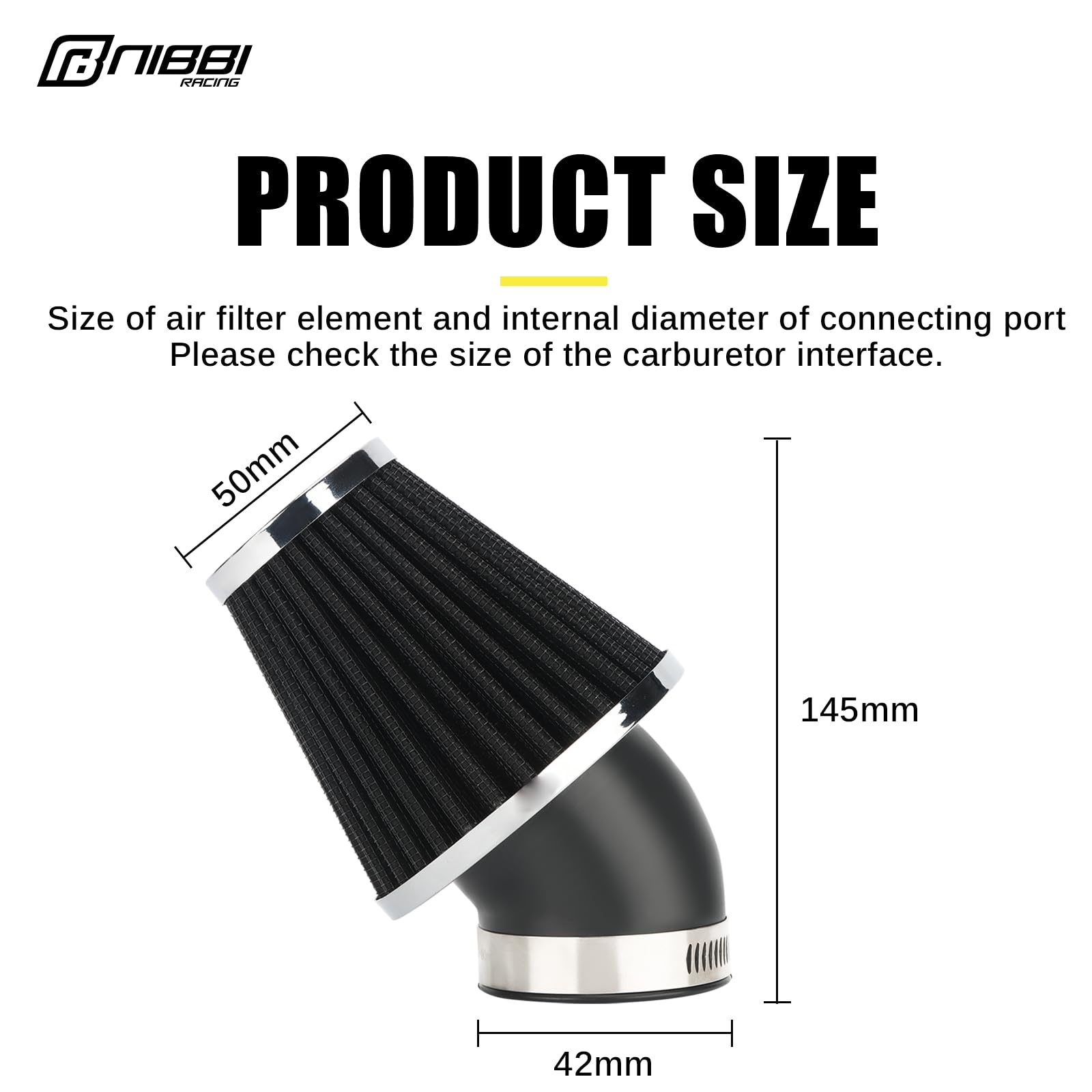 Nibbi Air Filter, 48Mm Air Filter - For Dirt Bike Mini Bike Pit Bike Motocross Gy6 Atv