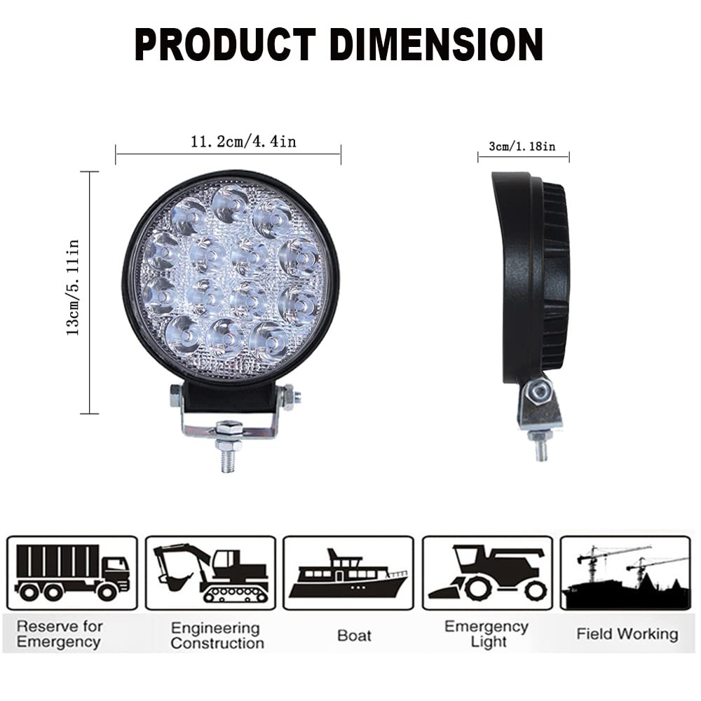 42W Led Round Light, 4.5Inch Led Light Pods, Flood Round Lights Off-Road Lights Led Lights Fit For Trucks Off-Road Vehicle Atv Suv Utv 4Wd Boat Tractor/Spot(2Pcs)