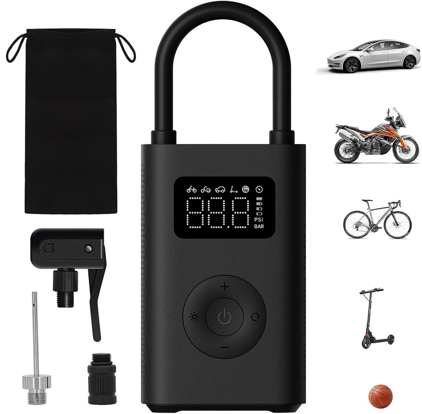 Xiaomi Portable Electric Air Compressor, 150 PSI Tire Inflator for Car, Scooter, Bike Tires and Balls - Cordless with Digital Pr