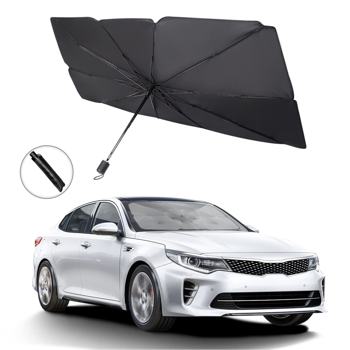 Car Windshield Sun Shade, 25''X 49'' Foldable Umbrella Sunshade For Car Front Windshield Uv Rays Sun Heat Reflector Universal Fo