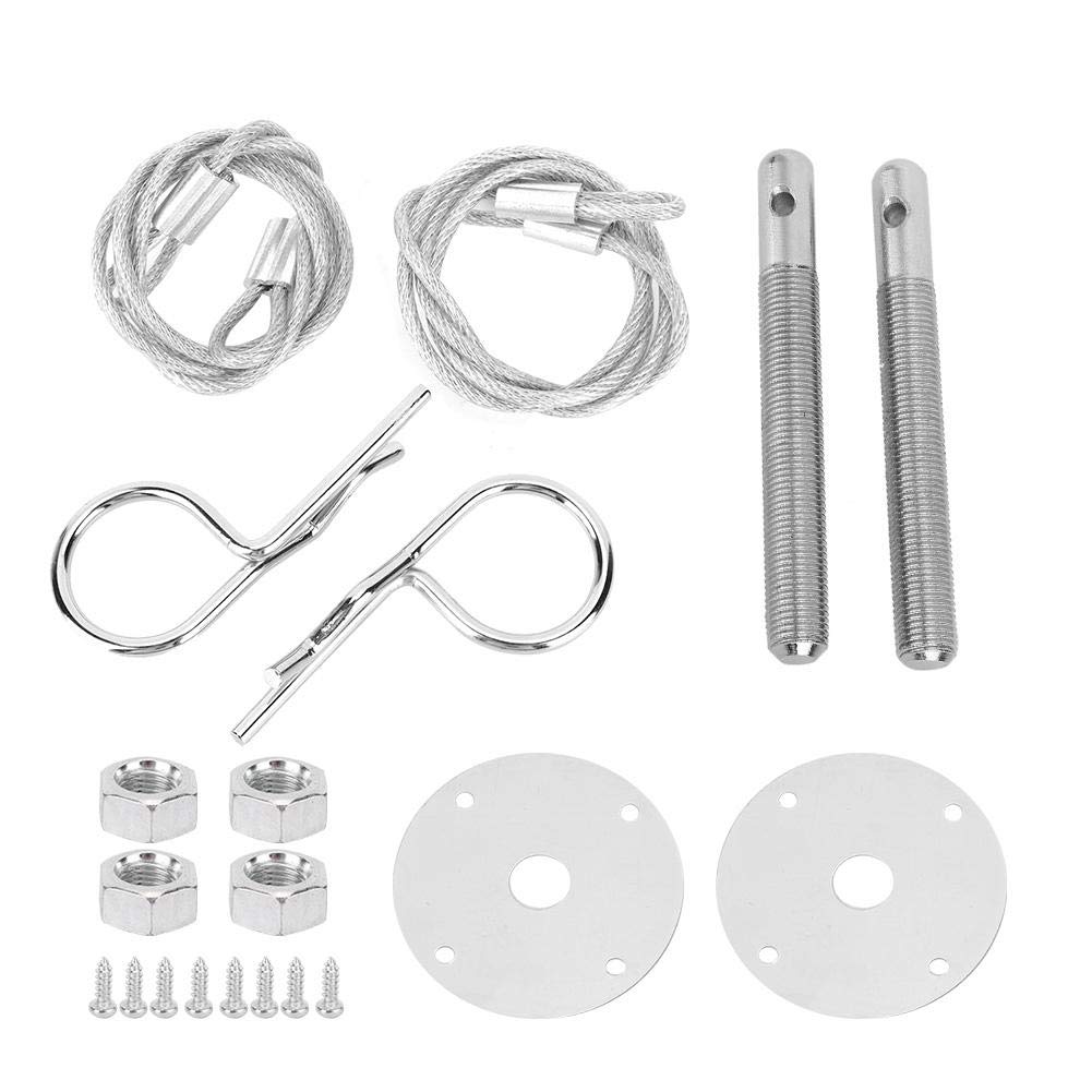 Qiilu Hood Pins For Truck, Engine Hood Pin Plate Bonnet Lock Clip Kit Car Modified Accessory