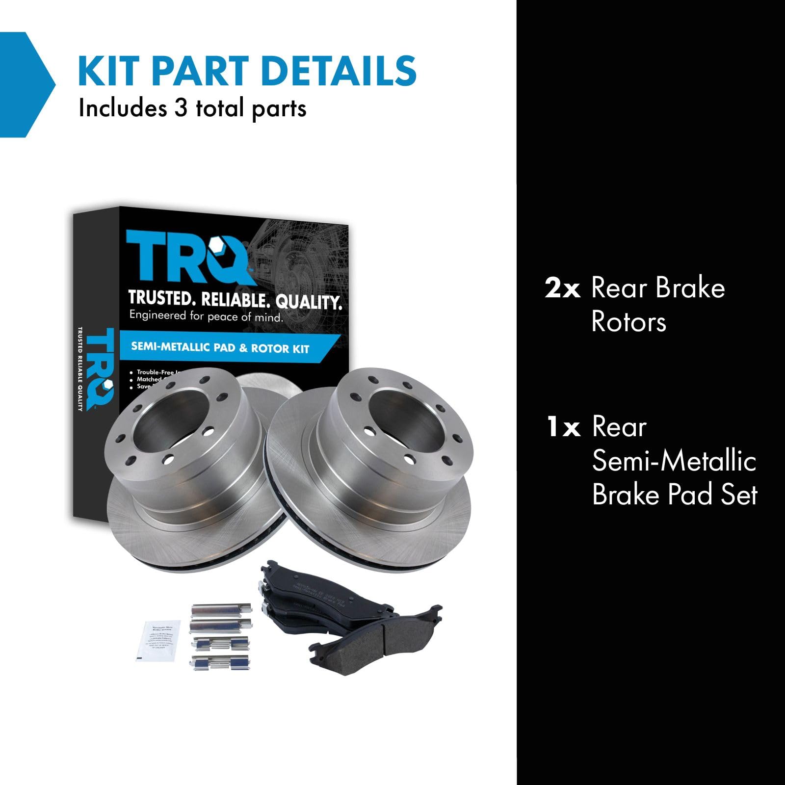 Trq Rear Brake Pad & Rotor Kit Brake Pads Brake Rotor Semi-Metallic Compatible With 2006-2008 Dodge Ram 1500 2003-2008 Ram 2500
