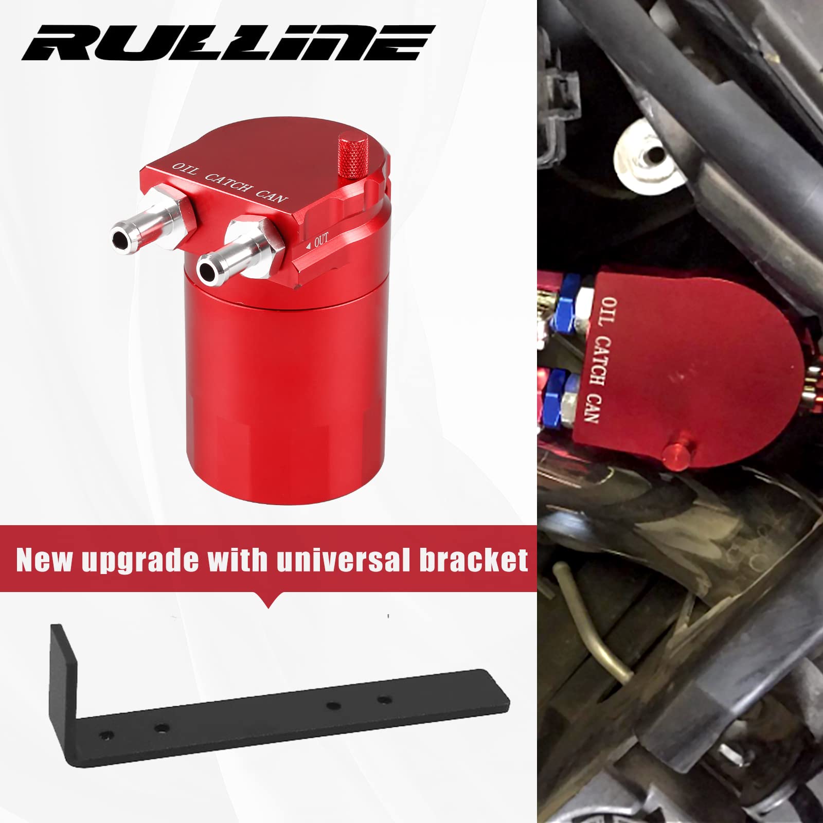 Rulline Universal 350Ml Reservoir Tank Oil Catch Can Tank 0046 Aluminum Polish Baffled Reservoir With Bracket Red