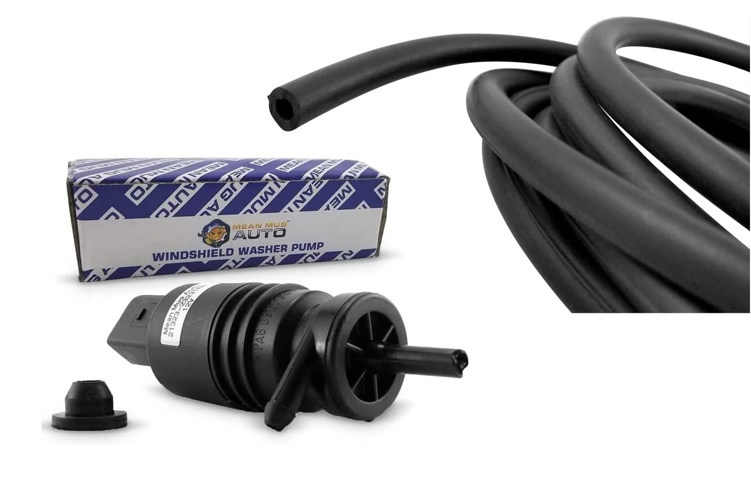 Mean Mug Auto 16212-216238A Windshield Washer Pump With Universal Washer Hose Kit- Compatible With Bmw, Audi, Mercedes-Benz - Re