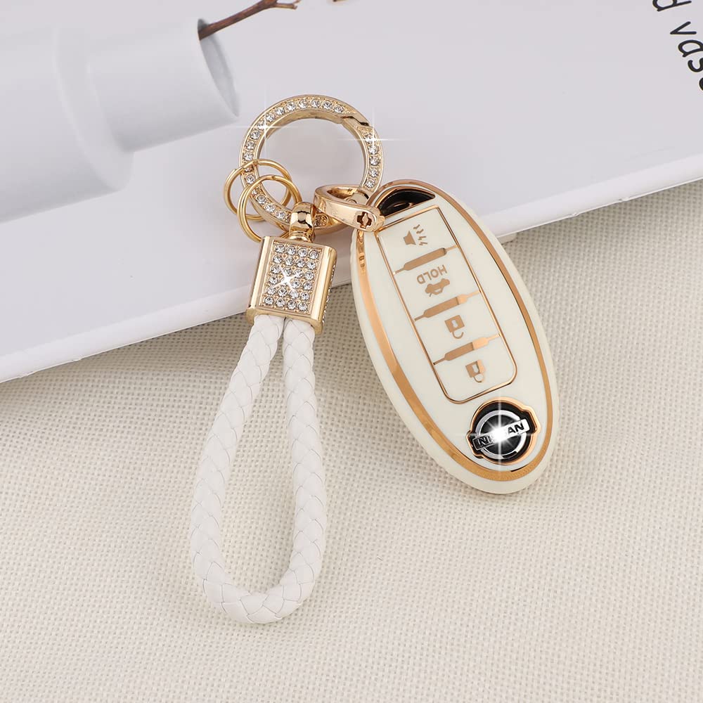 Pifoog For Nissan Key Fob Cover Tpu Soft Keychain Fit Nissan Altima Murano Sentra Rogue Armada Pathfinder 4 Button Smart Keys Case Protector Accessories Girly Cute