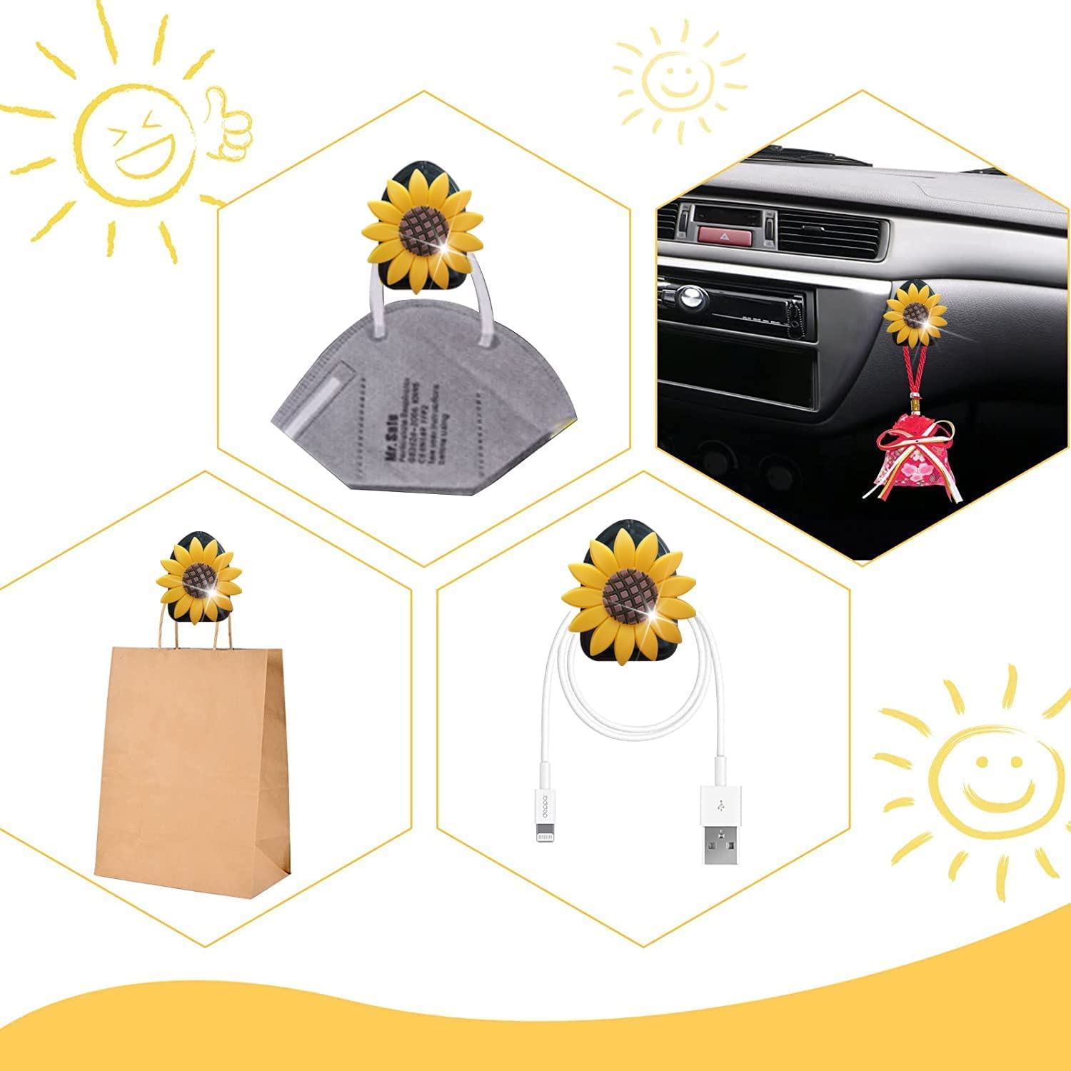 Air Fresheners Vent Clips for Women, 8 Pcs Cute Dual Butterfly Diamond Rhinestone Interior Decor Charm Accessories + Sunflower M