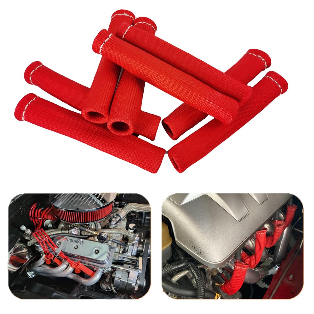 Spark Plug Wire Boots Thermal Protection Insulator Sleeve, 1200 Degree Heat Shield Cover Wrap 6 Inch For Car Truck 8Pcs(Red)