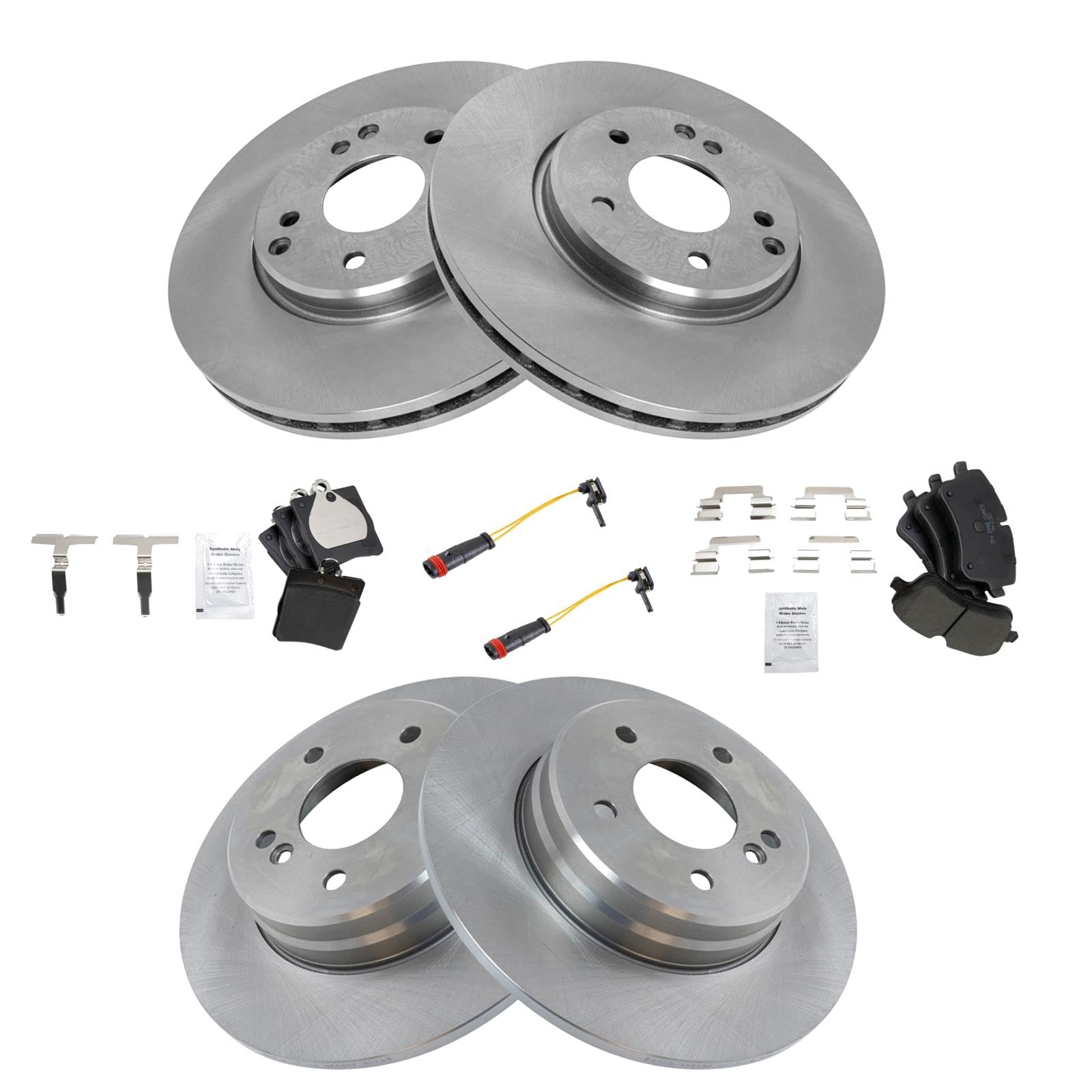 Trq Front And Rear Brake Pad & Rotor Kit Brake Pad Wear Sensor Brake Pads Brake Rotor Ceramic Compatible With 2003-2005 Mercedes