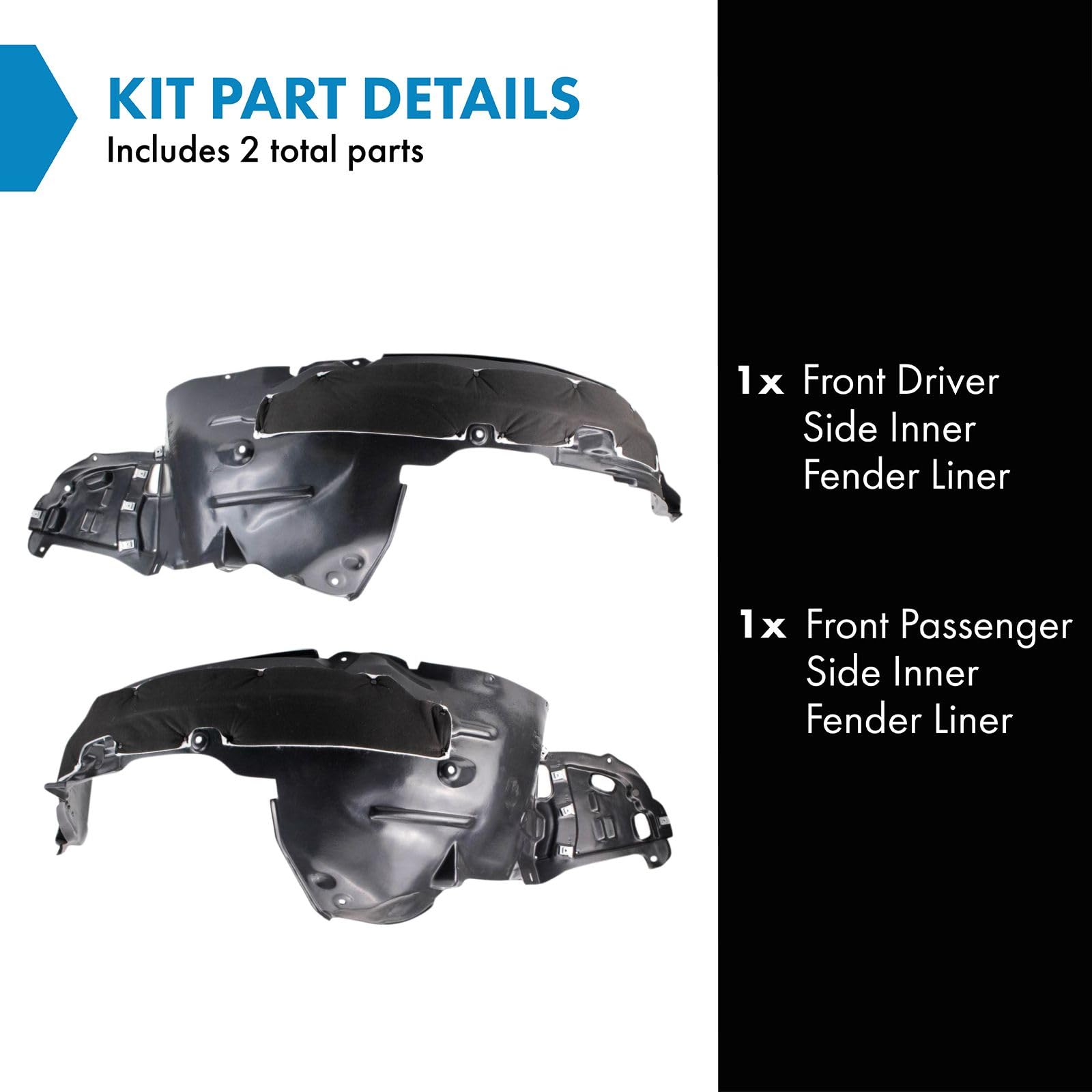 Trq Front Inner Fender Liner Set Compatible With 2018-2020 Acura Tlx Ac1248138 Ac1249138