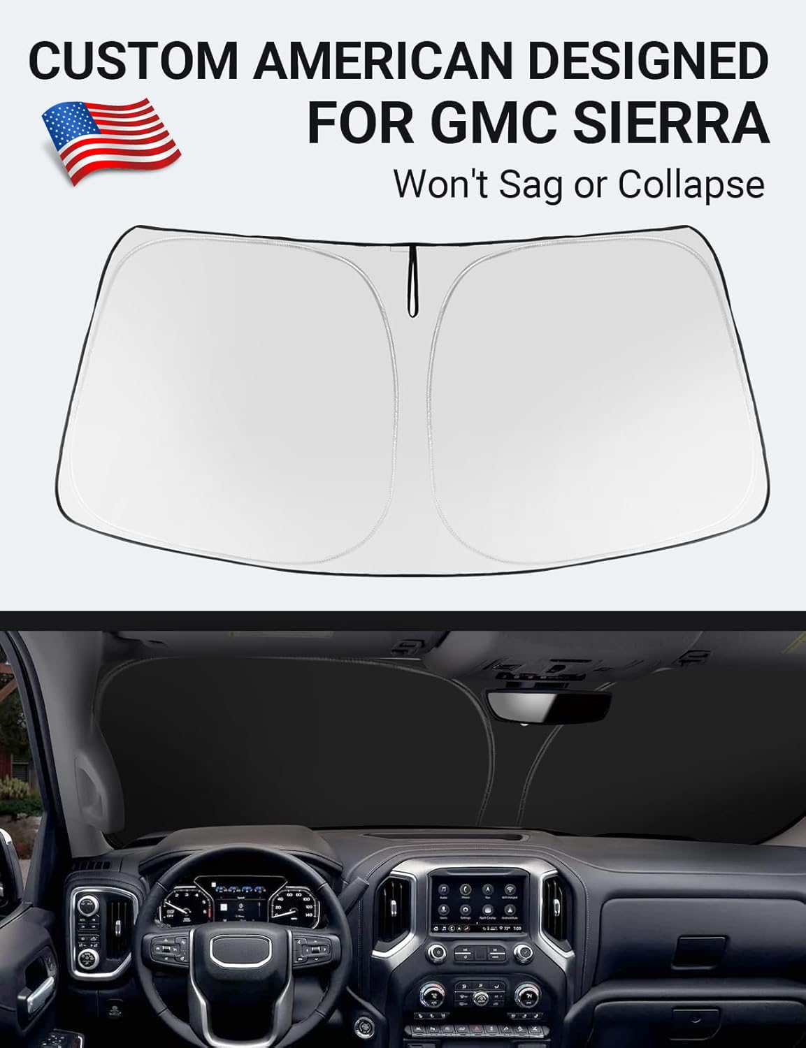 Proadsy 2025 Upgrade Front Windshield Sun Shade Foldable Sunshade Protector Custom Fit 2019-2024 2025 Gmc Sierra 1500 2500 3500 Slt, At4, Denali Pickup Accessories