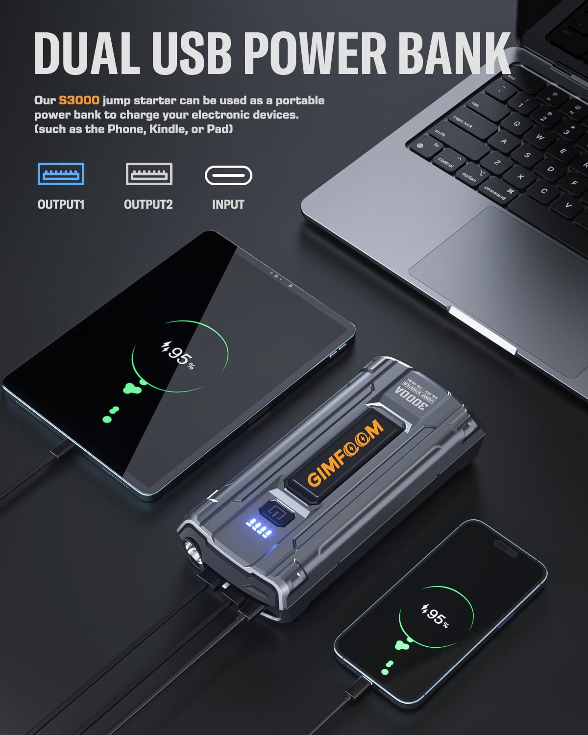 Car Jump Starter, 3000A Jump Starter Battery Pack For Up To 9.0L Gas Or 7.5L Diesel Engine, 12V Car Battery Jump Starter, Jump B