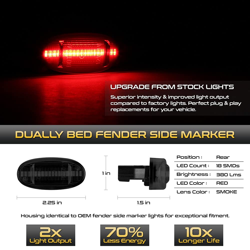 [4-Pieces] For 2011-2022 Ford F350 F450 Super Duty Pickup Smoked Lens Red + Amber Led Strip Rear Fender Light Side Marker Lamp R