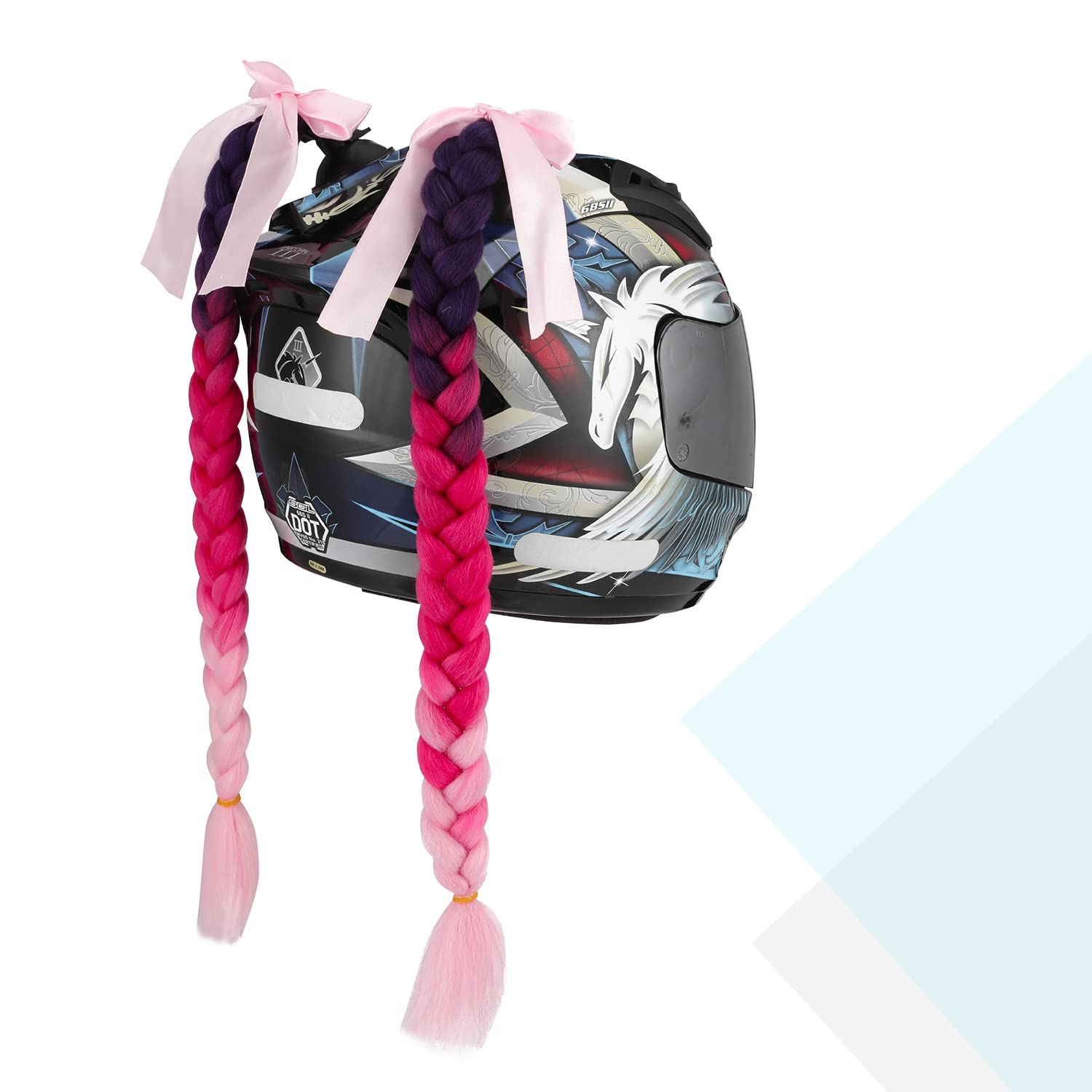 Sego 2 Pcs Helmet Pigtail Braids With Detachable Suction Cup With Bowknot Ponytails Hair For Women/Men 20 Inch (Helmet Not Inclu