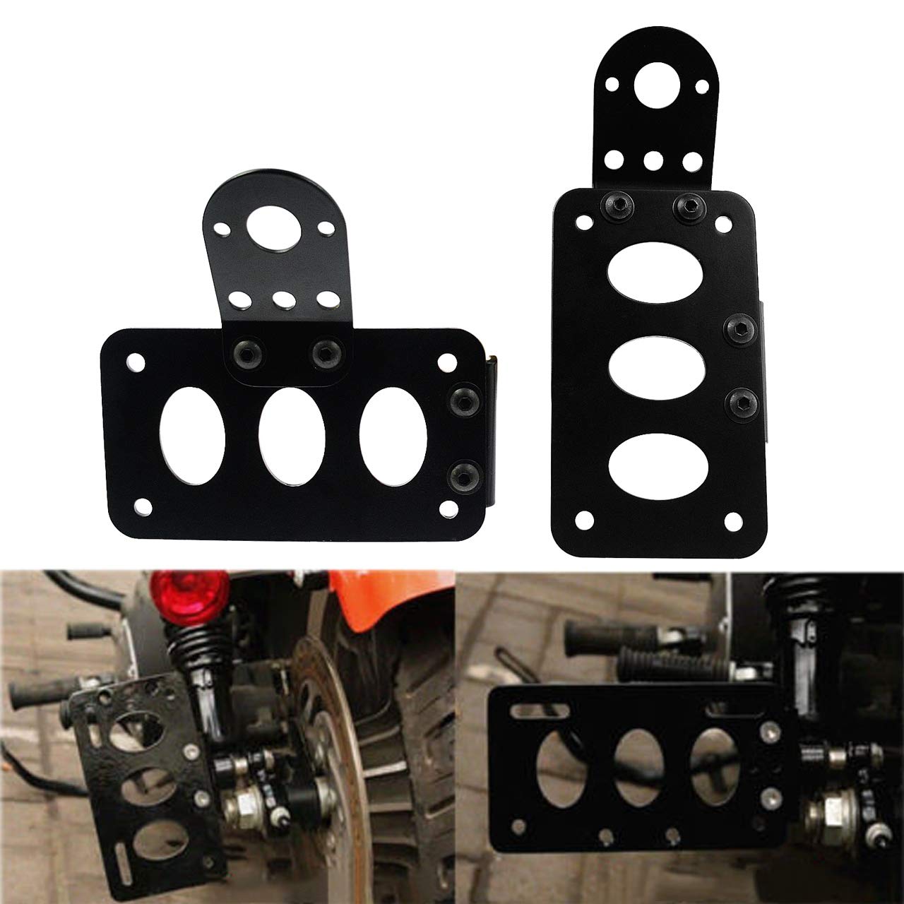 HDBUBALUS Motorcycle License Plate Holder License Bracket Horizontal Vertical Axle or Shock Mount Fit for Harley Bobber Chopper