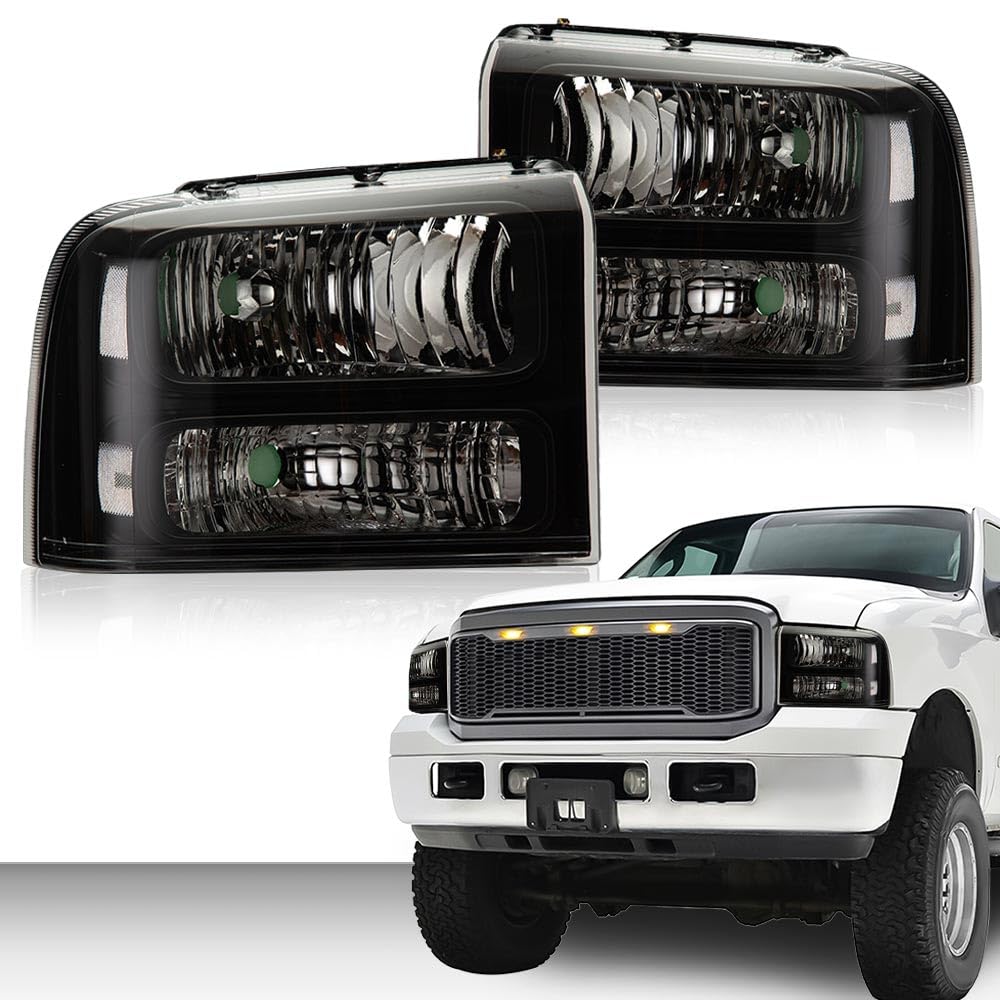 Pit66 Headlight Assembly Compatible With 2005-2007 Ford F250 F350 F450 F550 Super Duty/ 2005 Excursion,(Not Fit Sealed Beam Head