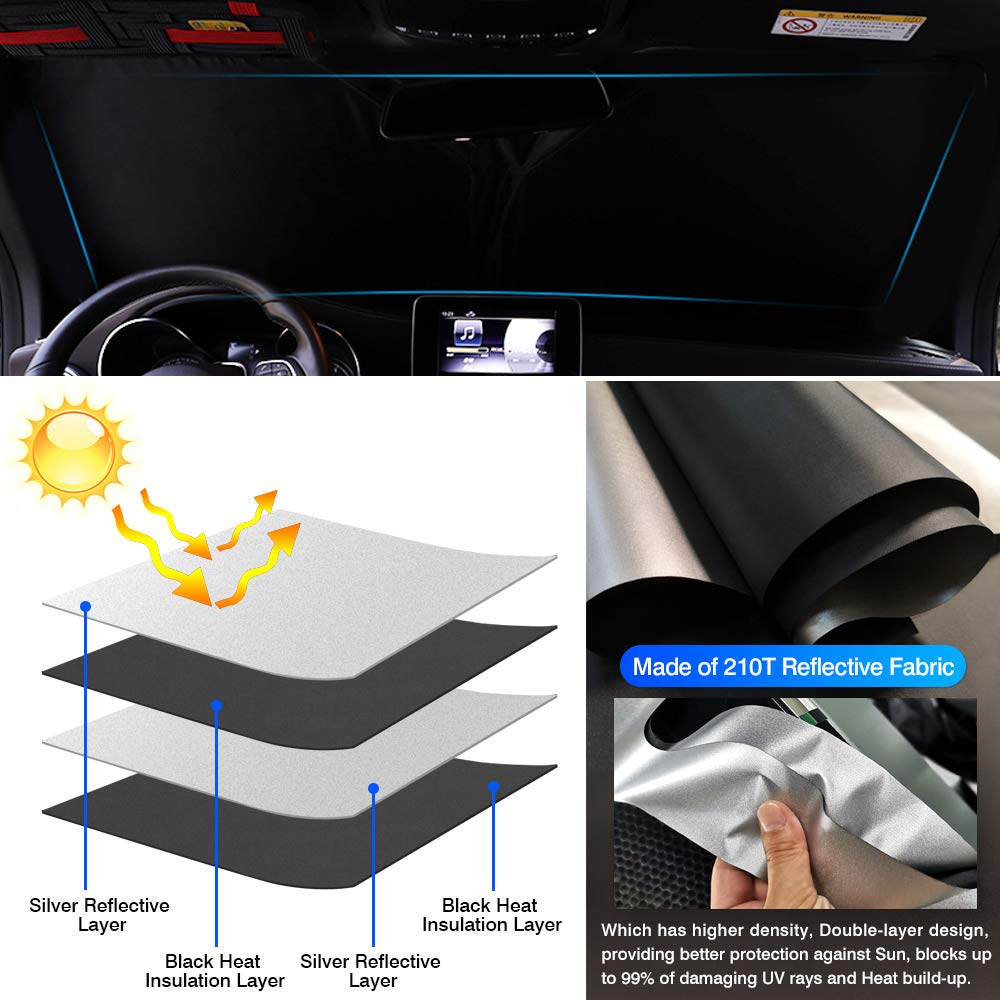 Kust Windshield Shade Custom Fit For Jeep Grand Cherokee L 2021 2022 2023 2024 2025 Sun Shade Front Windshield Sun Visor Foldabl