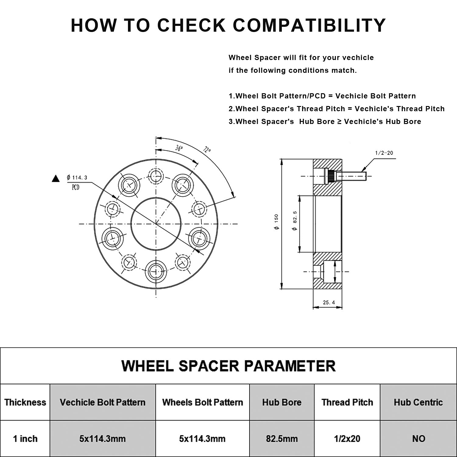 Flycle 1 Inch 5X4.5 Wheel Spacers For Tj Yj, 4Pcs 5X114.3Mm Wheel Spacer For Xj Kj Kk Zj Ranger Explorer Mustang Edge 1/2-20 Studs With 82.5Mm Bore