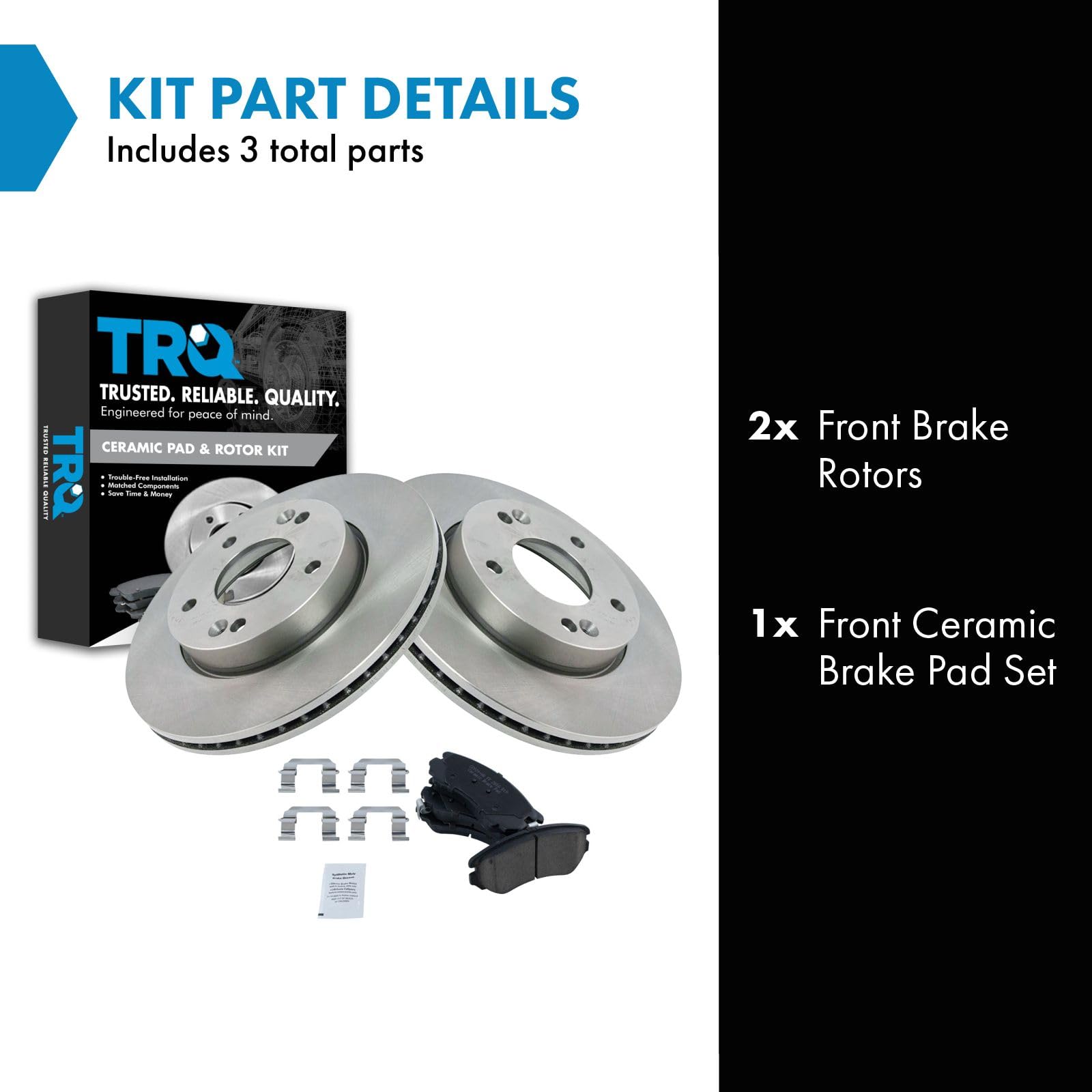 Trq Front Brake Pad & Rotor Kit Brake Pads Brake Rotor Ceramic Compatible With 2010-2011 Kia Soul