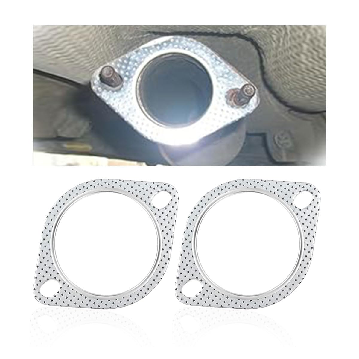 2Pcs Car Exhaust Gasket, Ultra Seal 2-Bolt 3-Inch Exhaust Flange Gasket Standard Exhaust Gasket, Reinforced High Temperature Gas