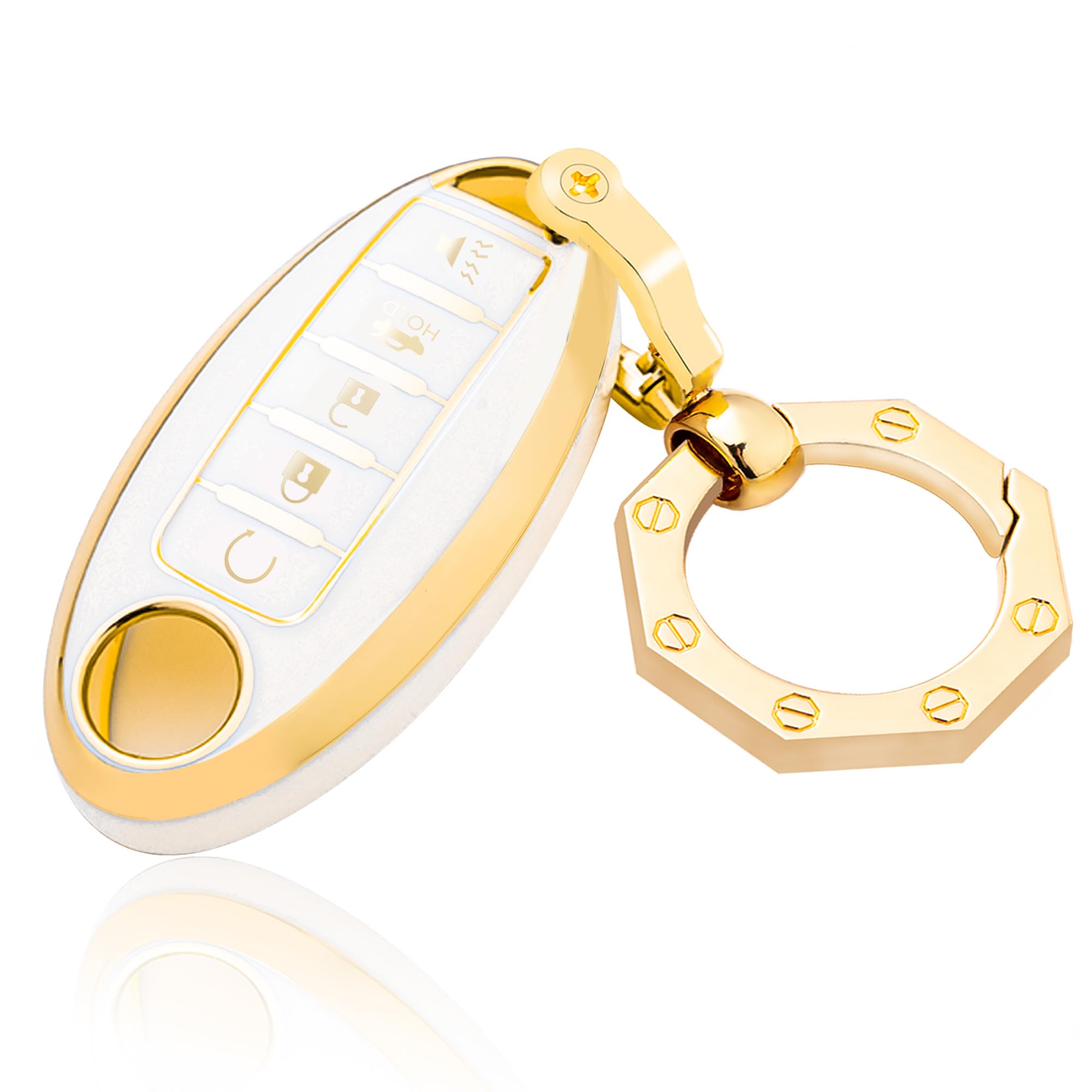 For Nissan Key Fob Cover Car Key Case Shell With Keychain Fit Nissan Altima Maxima Murano Rogue Sentra 370Z Pathfinder (5-White)