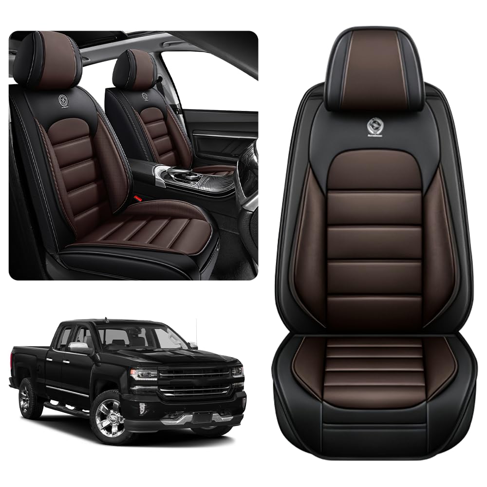 KNCY Seat Covers Front Set 2007-2024 1500 2500/HD 3500/HD Chevy Silverado GMC Sierra, Truck Seat Covers Waterproof Leather Seat 